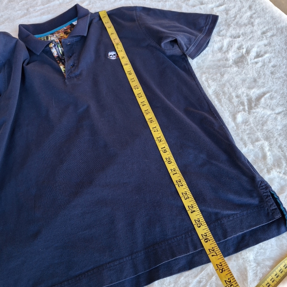 Robert Graham Embroidered Skull with Rose Navy Cotton Polo Shirt  Men Size Large - Picture 16 of 16